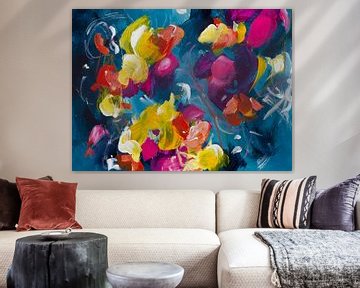 Morning glory by moonlight - colourful abstract flower painting by Qeimoy