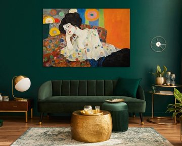 Kleurrijk portret in de stijl van Gustav Klimt en Hilma af Klint van Carla Van Iersel