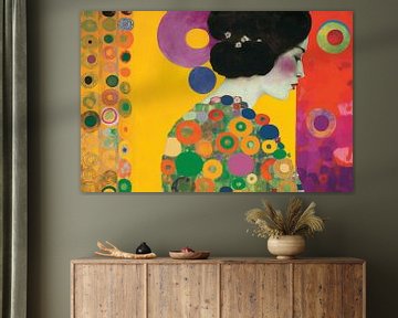 Kleurrijk portret in de stijl van Gustav Klimt en Hilma af Klint van Carla Van Iersel