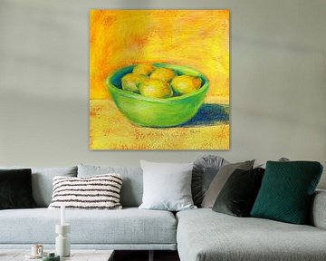 Fresh lemons in a green bowl by Karen Kaspar