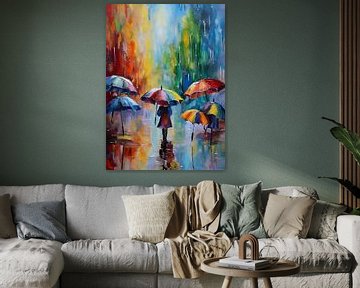Abstract paraplu schilderij in diverse kleuren