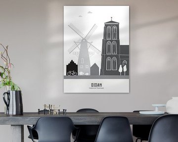 Skyline illustratie Didam zwart-wit-grijs van Mevrouw Emmer