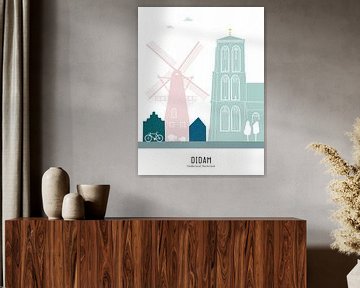 Skyline illustratie Didam in kleur van Mevrouw Emmer