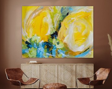 When life gives you lemons ... - fris geel abstract schilderij van Qeimoy