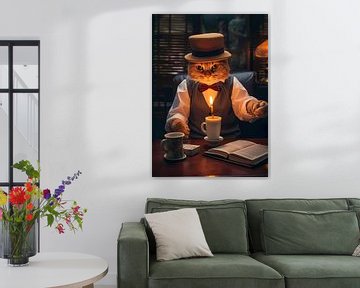 Funny Tabby Cat Hat Candle Poster sur Steven Kingsbury