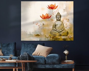Buddha and Lotus Flowers by Caroline Guerain