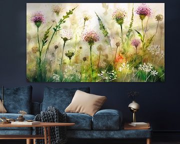 Veldbloemen in het gras 1 van Pieternel Decoratieve Kunst