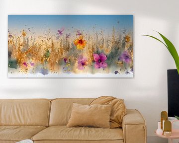 Aquarelle de fleurs dans l'herbe 2 sur Pieternel Decoratieve Kunst