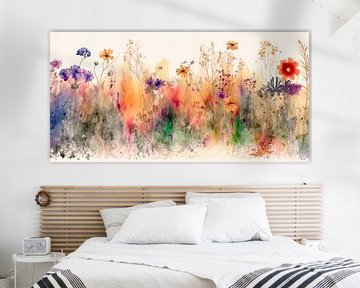 Aquarel van zomerse bloemen in het gras van Pieternel Fotografie en Digitale kunst