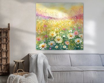 Aquarel van bloemen in het gras 4 van Pieternel Decoratieve Kunst