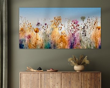 Uniek schilderij van bloemen en grassen  in herfstkleuren van Studio Pieternel