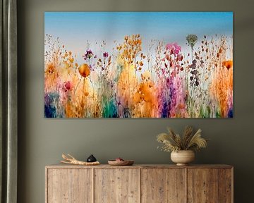 Uniek schilderij van bloemen en grassen  in herfstkleuren van Studio Pieternel