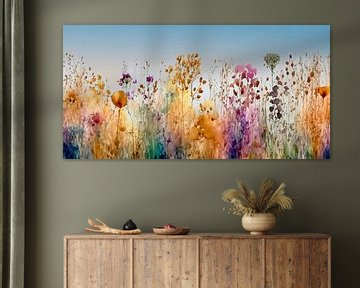 Aquarel van bloemen in het gras 5 van Pieternel Decoratieve Kunst