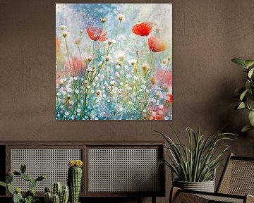 Aquarelle de coquelicots dans l'herbe 1 sur Pieternel Decoratieve Kunst