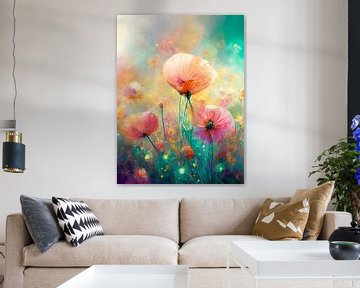 Bijzonder schilderij van  bloemenveld met zijdeachtige klaprozen van Studio Pieternel
