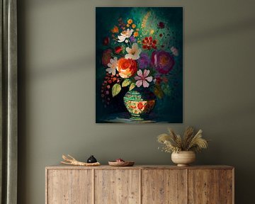 Arrangement de fleurs dans des couleurs chaudes avec de l'or 1 sur Studio Pieternel