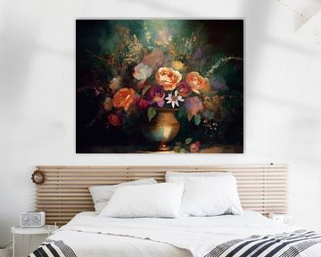 Flower arrangement in warm colours with gold 3 by Studio Pieternel