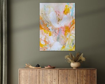 Delicate Daisies - warm pastel abstract and hand-painted by Qeimoy