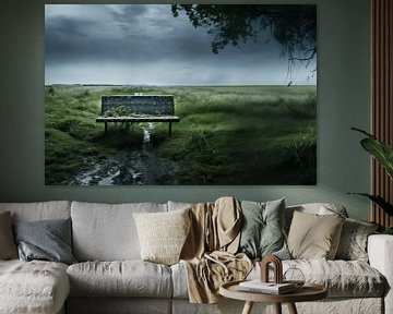 Grassland Comfort: A Bench with Natural Panorama by Karina Brouwer