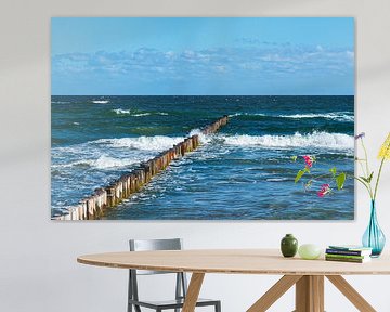 Groynes and waves on the Baltic coast in Zingst on the Fischlan by Rico Ködder