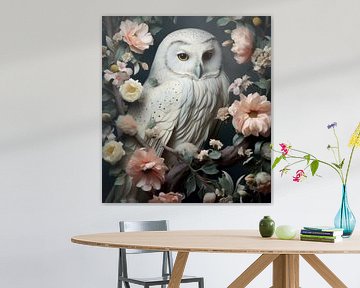 Hibou blanc fleurs 02 sur Ellen Reografie