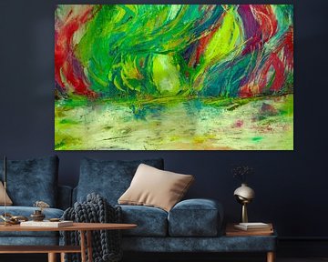 Impression of the Northern Lights-1.  Oil crayon pastel hand-painted. by Ineke de Rijk