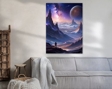 ruimtelandschap met bergen met sterren van Giandra Safaraz