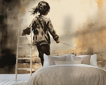 Japans meisje banksy wabi sabi japandi style neutrale kleuren van Dream Designs art work