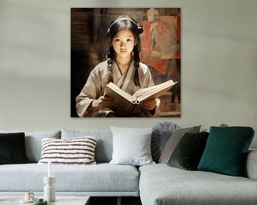 WABI-SABI, Japandi style Japans meisje met boek van Dream Designs art work