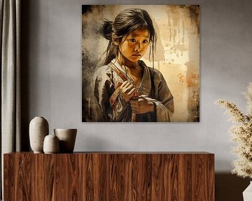 Wabi-sabi japandi style Fugitive Emotions japanese girl by Dream Designs art work