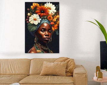Afrikaanse vrouw met bloemen 2 van Bernhard Karssies