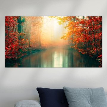 Herfstbos met zonnestralen