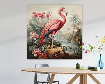 Flamingo in tropisch landschap van Studio Allee