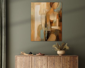 Modern abstract portret in aardetinten van Carla Van Iersel