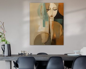 Modern abstract portrait of a woman in earth tones by Carla Van Iersel