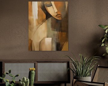 Modern abstract portrait of a woman in earth tones by Carla Van Iersel