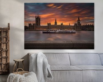 Beautiful cloud cover behind the Houses of Parliament and the Big Ben along the Thames in London by gaps photography