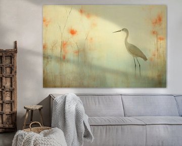 Modern landschap in pastelkleuren met reiger van Studio Allee