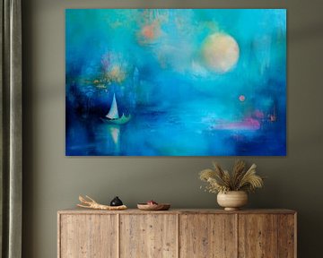 Abstract painting, blue with moonlight by Joriali Abstract