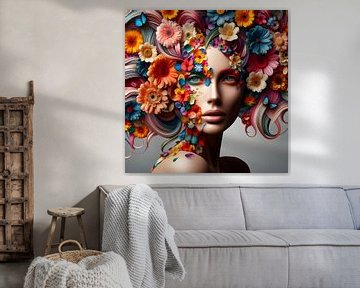 Visage de femme Bright Flowers sur FoXo Art