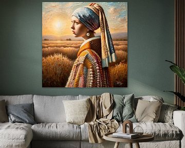 Modern girl with the pearl "dawn of reflection "Johannes Vermeer by René van den Berg