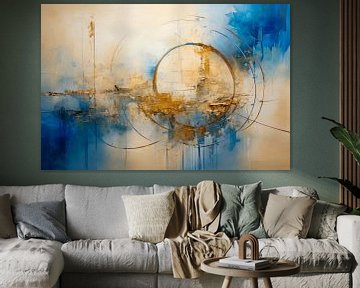 Abstract, blauw, wit en goud - 2 van Joriali Abstract