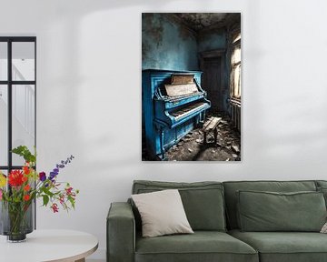 verlaten kamer met blauwe piano van Bernhard Karssies