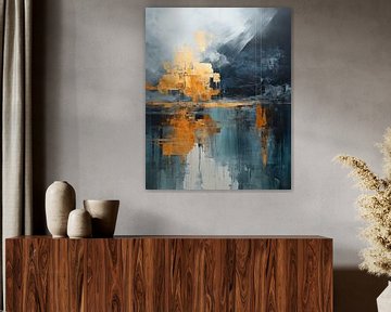 Modern abstract in blue and gold by Studio Allee