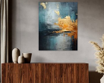 Modern abstract in blauw en goud van Studio Allee