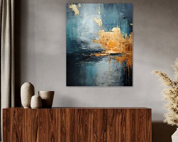 Modern abstract in blauw en goud van Studio Allee