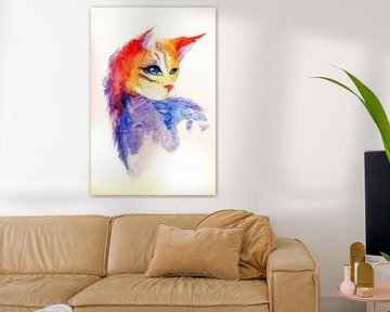 Gekleurde kat in waterverf