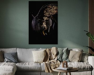 Blackfoto hoofd paard met goud van Ellen Van Loon