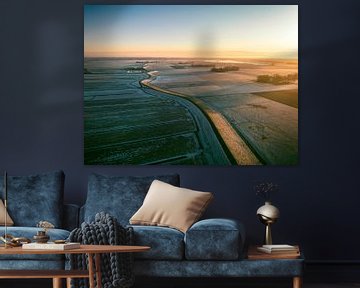 Zuiderzee levee seen from above during a winter sunset von Sjoerd van der Wal Fotografie