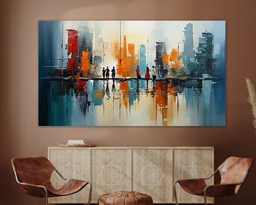 Panorama of abstract city painting Painting by Animaflora PicsStock